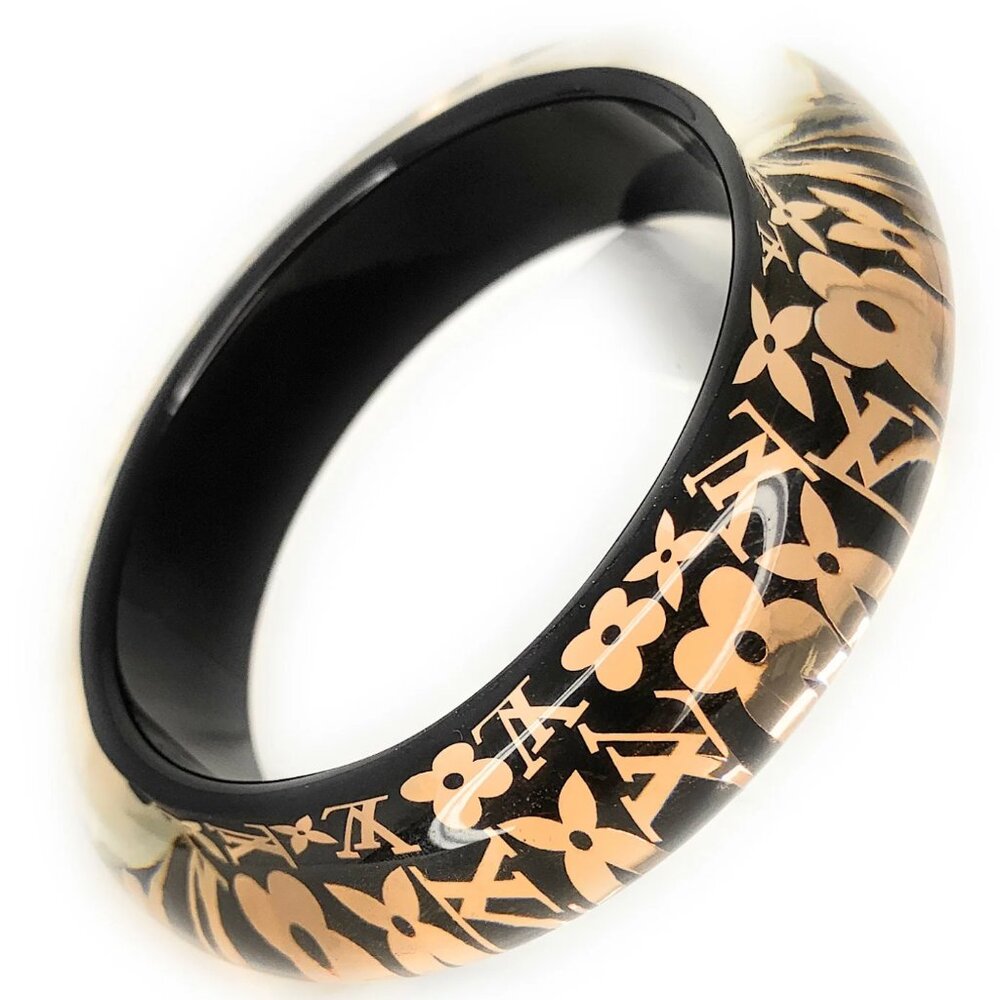 Louis Vuitton Resin and Crystal Logo Inclusion Bangle Bracelet Black /Gold